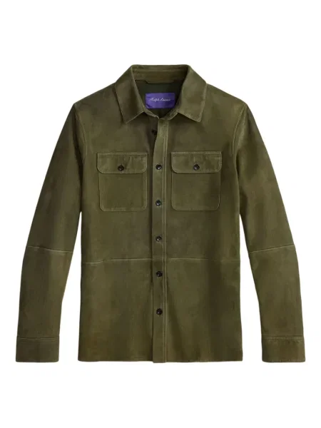 Geacă Ralph Lauren Purple Label din piele de căprioară verde