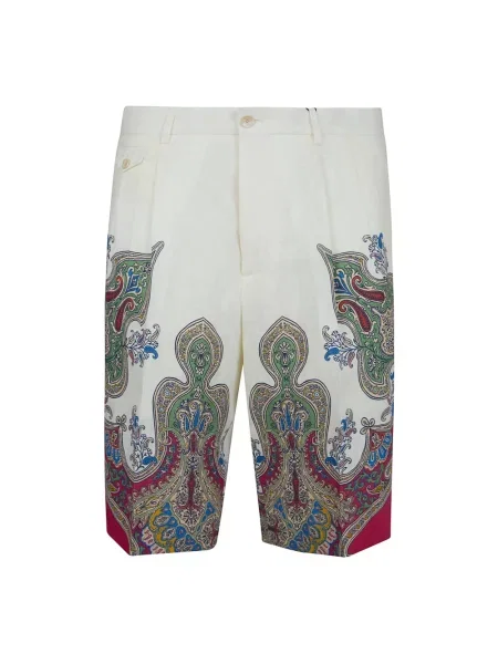 Lniane szorty Etro z nadrukiem z wzorem paisley białe