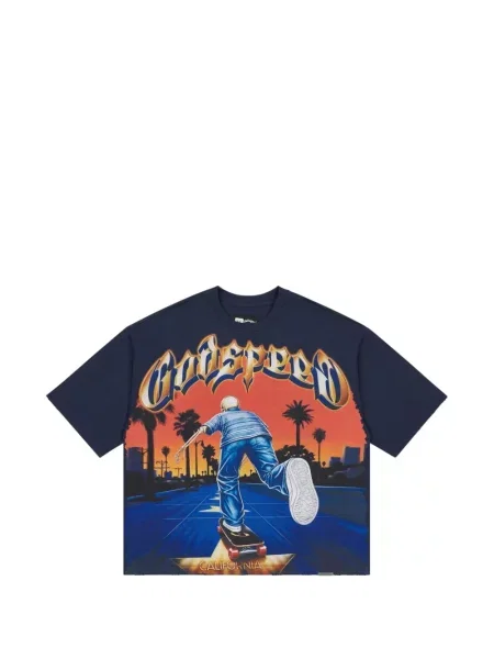 Tricou Godspeed cu imagine albastru