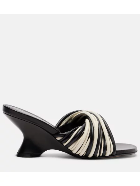 Papuci tip mules Dries Van Noten din piele cu pană bej