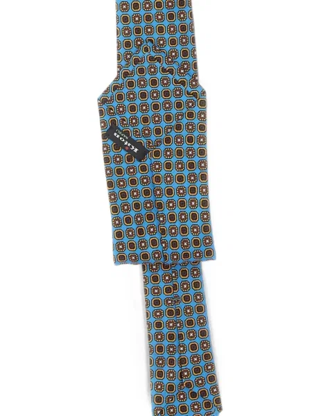 Cravată Kiton cu imprimeu geometric albastru