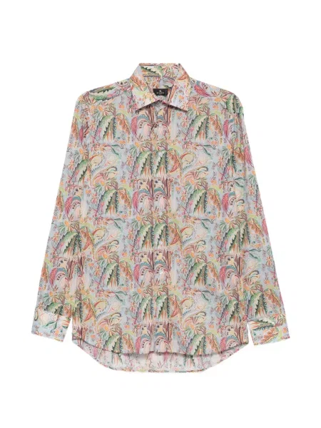Lung cămașă Etro cu imagine cu model paisley albastru