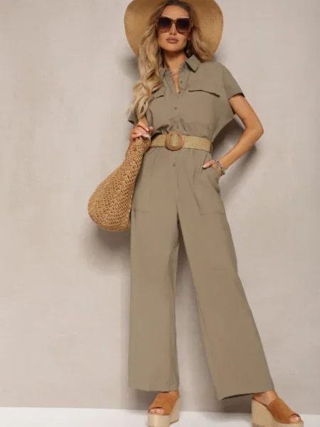 Închis Salopetă în stil Utilitar cu Top tip Cămașă și Împletită Dexara verde