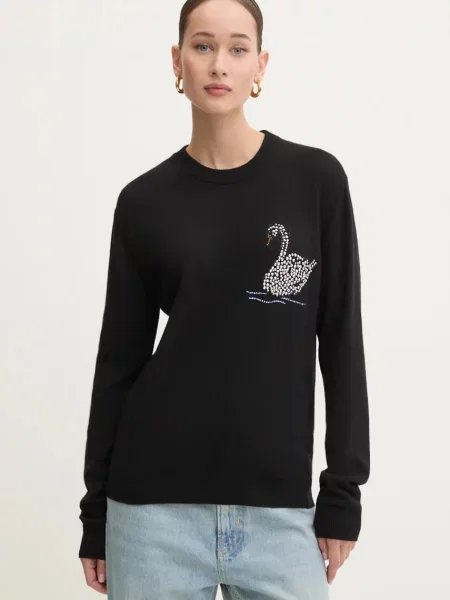 Вълнен пуловер MSGM дамски от лека материя черно