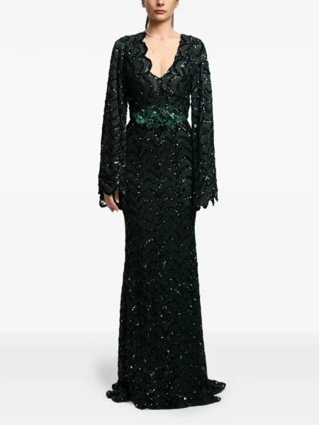 Sukienka maxi Miau By Clara Rotescu z cekinami zielona