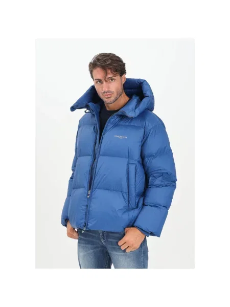 Kurtka puchowa Armani Exchange z kapturem niebieska