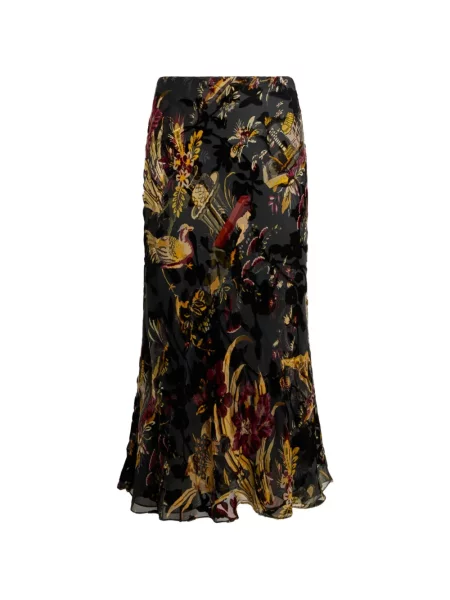 Fustă midi Etro de mătase cu model floral negru