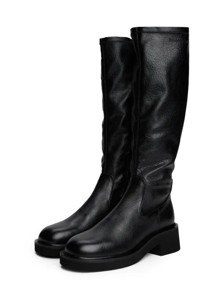 Tommy Jeans cizme TJW STRETCHY LONG BOOT cu drept negru