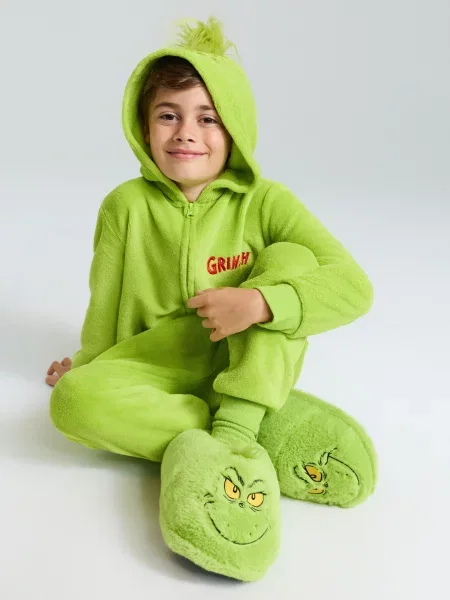 Sinsay Pyžamo s kapucí a výšivkou Grinch neonová