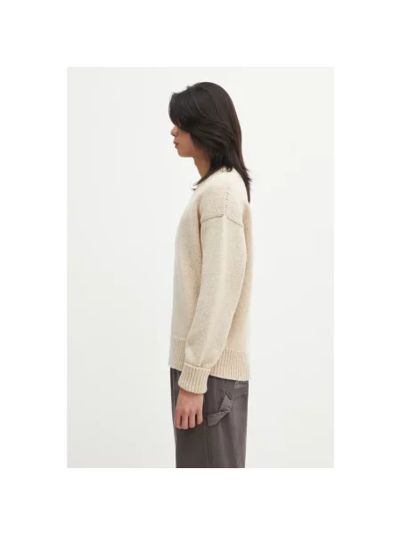 Visvim sweter wełniany COLLEGE V-NECK beżowy