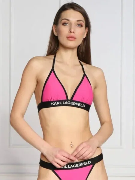 Karl Lagerfeld Bikini felső triangle w/ logo elastic rózsaszín