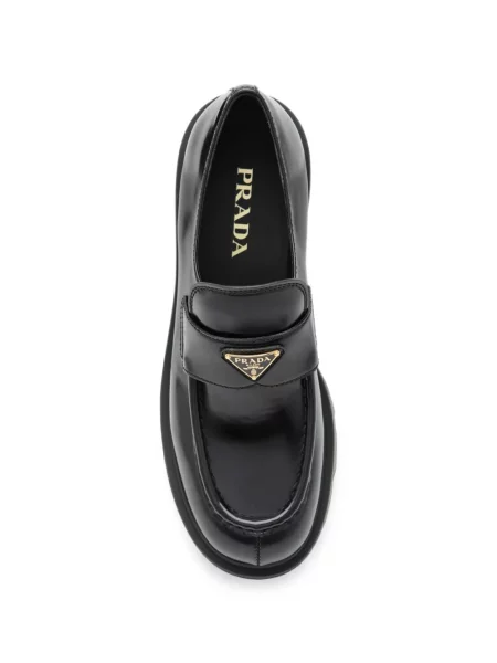 Pantofi loafer Prada cu autograf negru