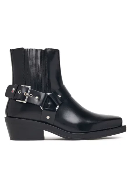 Tommy Jeans Μποτάκια Tjw Buckle Leather Cowboy Boots μαύρο