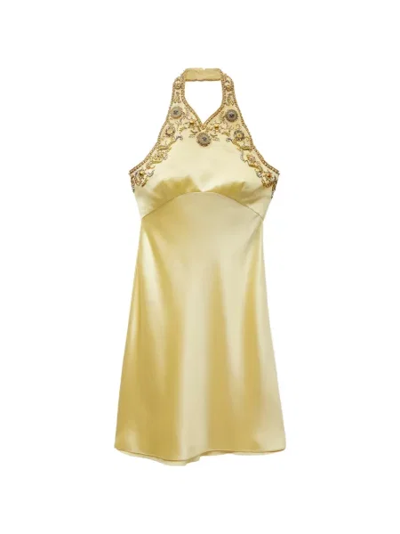 Rochie mini Versace cu broderie din satin galben
