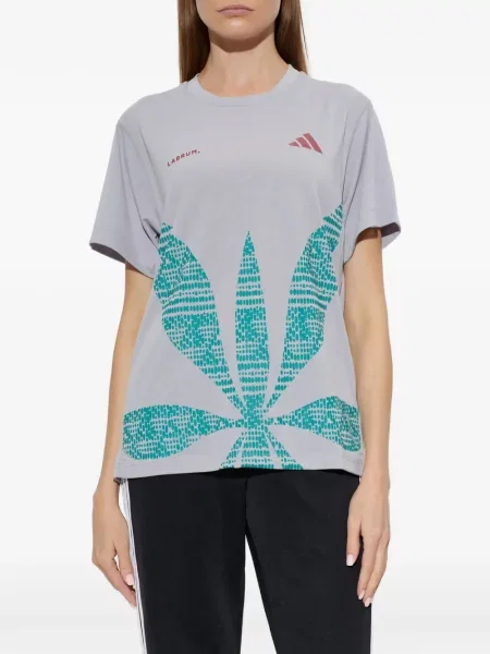 Ριγέ πλεκτός τοπ Adidas με αυτόγραφο γκρι