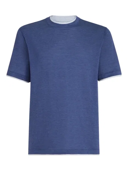 Tricou Brunello Cucinelli cu decolteu rotund scurt albastru