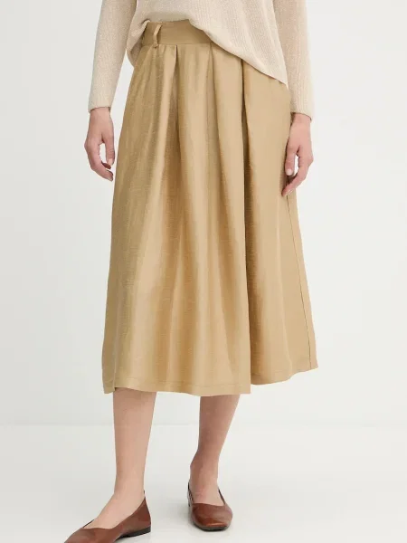 Sukně s příměsí lnu La Petite Française JOSEPHINE midi áčková JOSEPHINE zelená