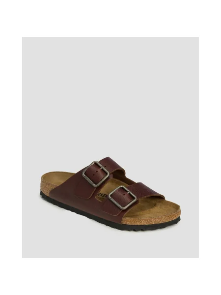 Birkenstock șlapi de piele Arizona Vintage Wood Wire Buckle maro