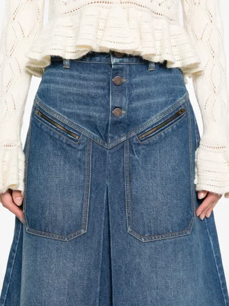 Fustă din denim Chloé până la genunchi albastru
