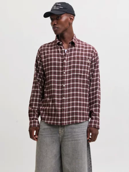 JACK & JONES Cămașă JORFREDERIKSBERG maro închis / roșu carmin alb