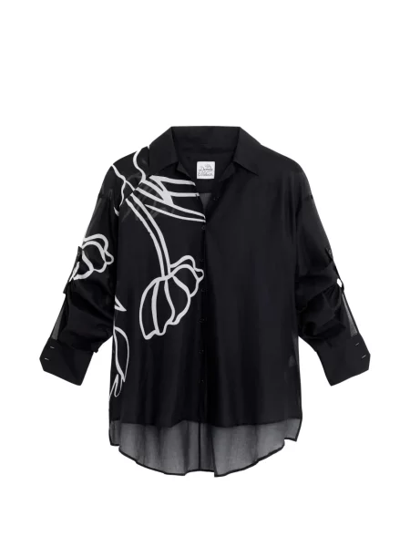 Cămașă cu flori Donde Esteban cu model floral negru