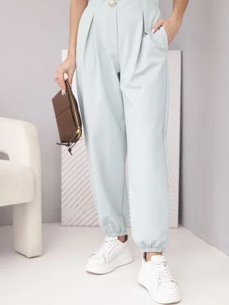 Talie pantaloni Kesi Włoski cu talie înaltă alb