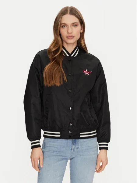 Яке бомбър Guess Jeans преходен модел с уголемена кройка черно