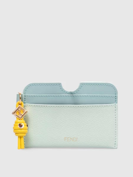 Шкіряний картхолдер з принтом логотипа Fendi зелений