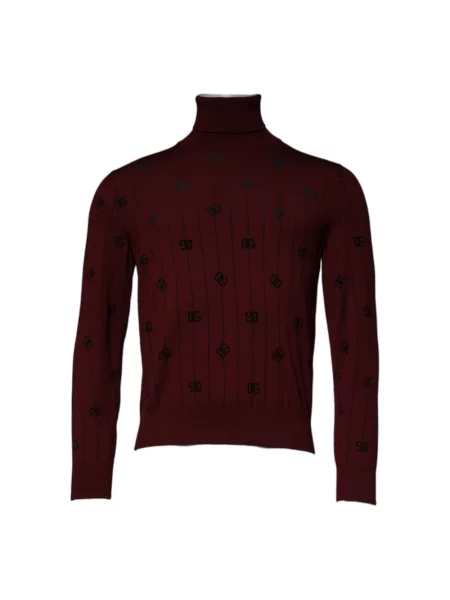 Dzianinowy sweter z golfem Dolce And Gabbana z logo czerwony