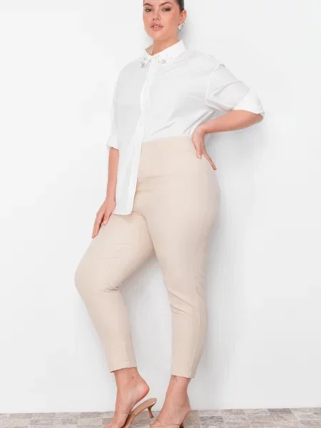 Talie elastică pantaloni Trendyol bej