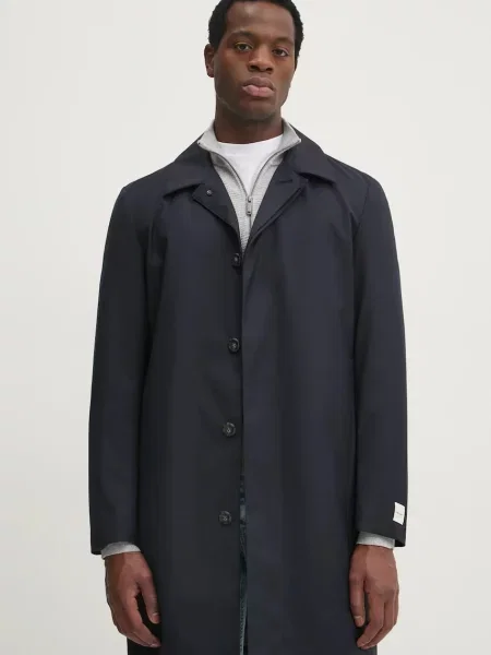 Вълнено палто Calvin Klein преходен модел тъмносиньо