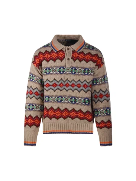 Sweter z czystej wełny z kołnierzykiem polo Ralph Lauren beżowy
