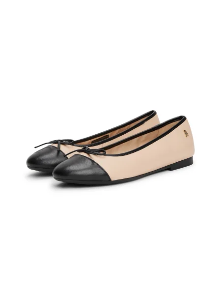 Tommy Hilfiger Balerini Toe Cap Leather Ballerina Écru negru
