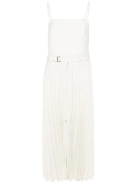 Rochie maxi Sacai cu dungi plisată de costum alb