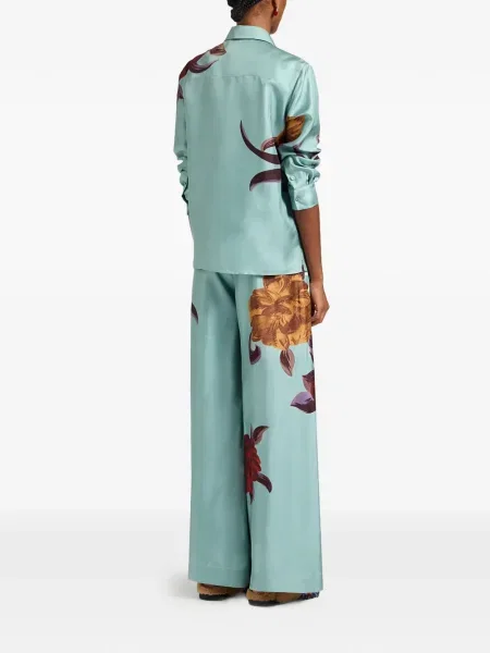 Pantaloni La Doublej cu model floral albastru