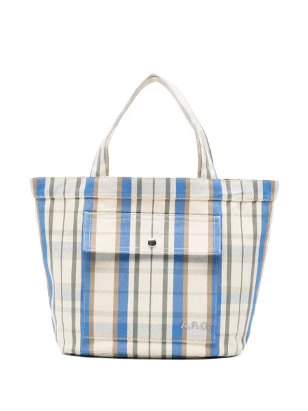 Geantă shopper A.p.c. în carouri albastru