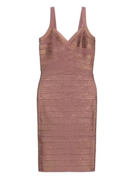 Rochie Hervé Léger cu decolteu în V de costum roz