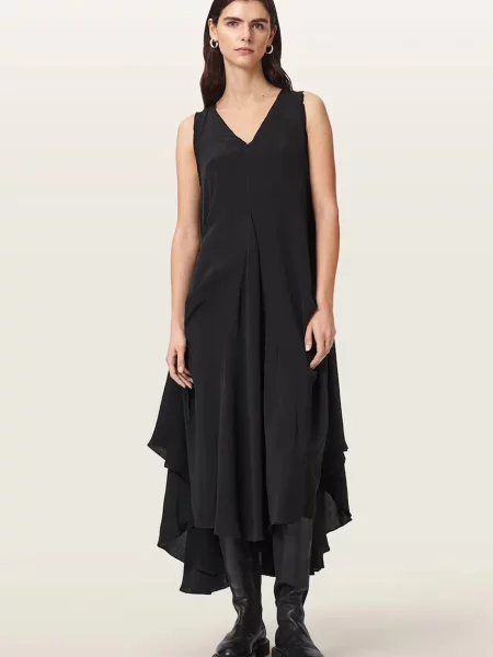 AllSaints rochie asimetrică din vâscoză SYBIL negru