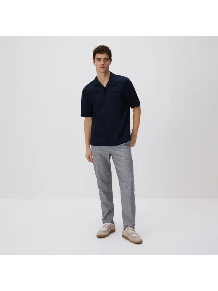 Reserved Kalhoty chino slim se lnem tmavomodrá