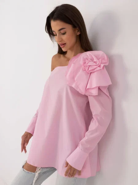 Bluză Fashionhunters cu mâneci lungi lungă roz
