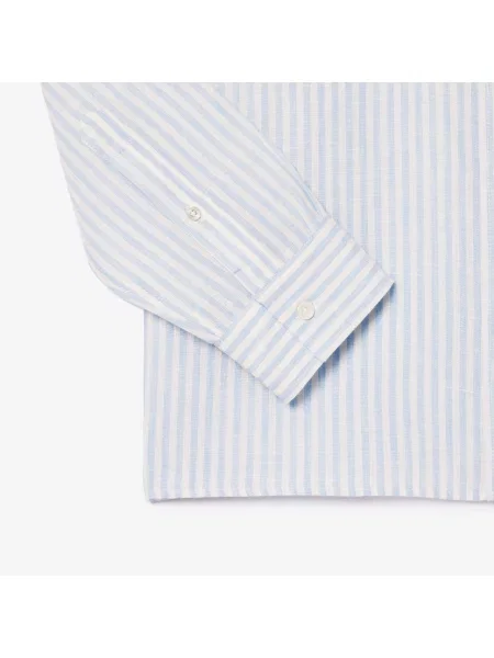 Lacoste Lniana Koszula W Paski Regular Fit niebieska