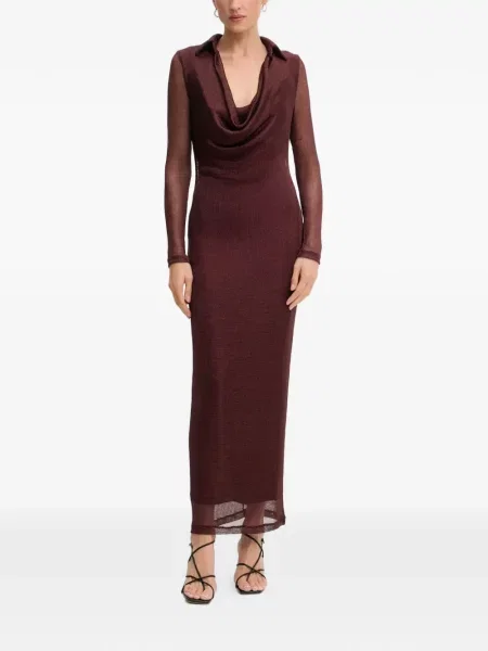 Rochie maxi Bardot lungă de costum roșu