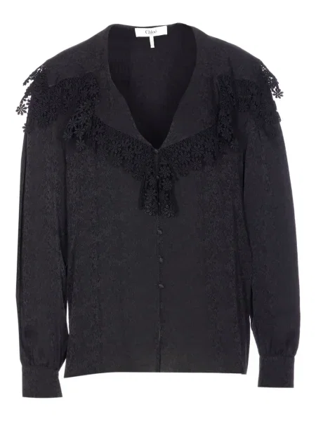 Bluză Chloé din dantelă lungă negru