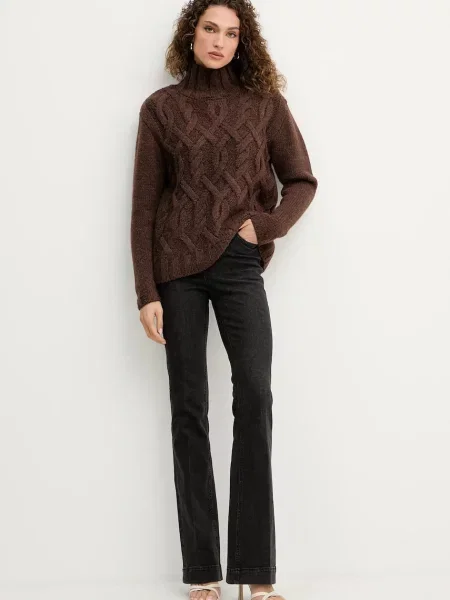 Silvian Heach sweter z domieszką wełny HENRY ciepły z golfem brązowy