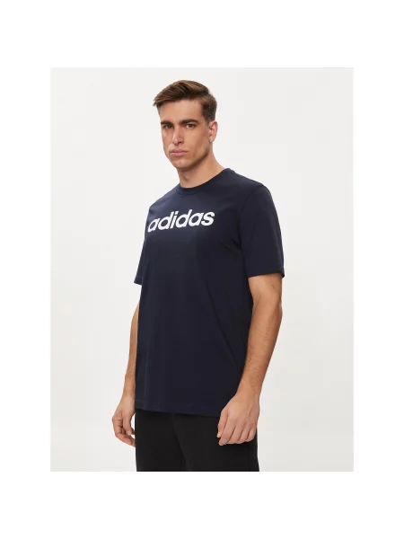 Adidas T-Shirt Essentials Single Jersey Linear Embroidered Logo T-Shirt Regular Fit μπλε