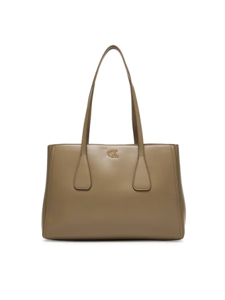 Geantă Calvin Klein Ck Medium Work Tote Bej kaki
