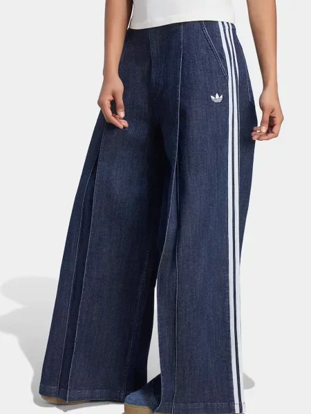 Adidas Originals blugi wide leg pentru femei Denim Pleats albastru