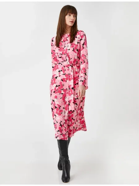 Cu centură rochie maxi Koton roz