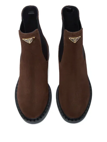 Botine chelsea Prada cu autograf maro