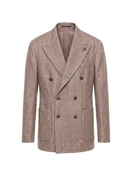 Sacou Peserico cu model herringbone cu două rânduri de nasturi maro